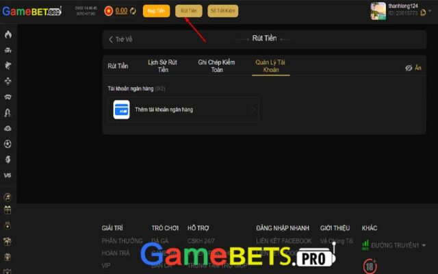 Các bước rút tiền gamebet siêu nhanh